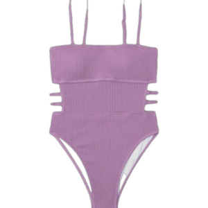 Hilinker‎ Light Purple Ribbed One Piece  Cutout Tummy Control Bathing Suit XL